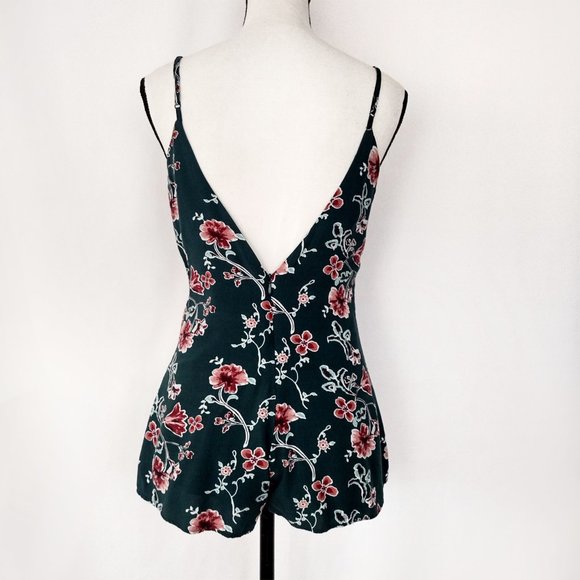 Forever 21 Green Lace-Up Floral Cami Open Back Romper Size S - Picture 7 of 14
